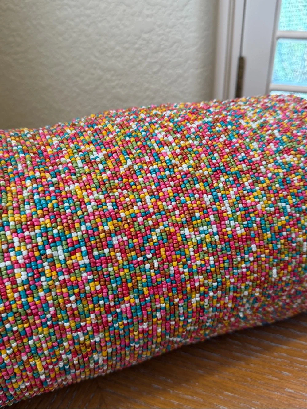 NWT India Multicolored Rainbow Hand Beaded Pillow
